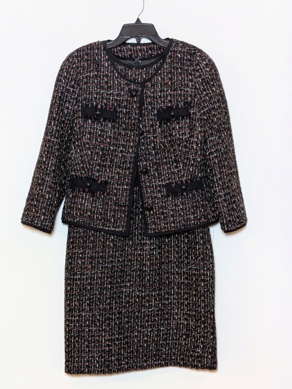 Talbots Wool Tweed Sheath Dress And Blazer Set Size 12 Black Multicolor